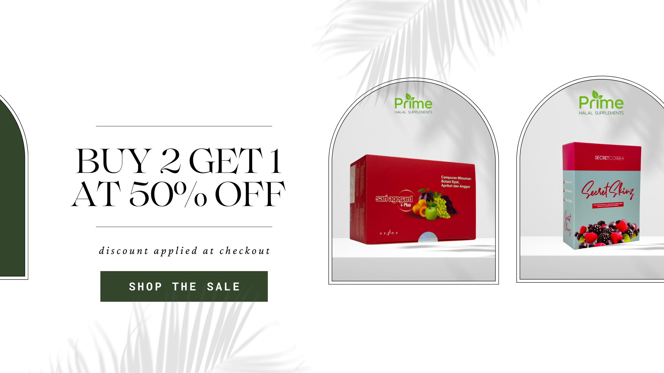 Promotional banner with 'Prime' product packaging and discount offer.